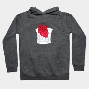 "On The Rocks" · Red heart on ice cubes in glass · minimalistic illustration Hoodie